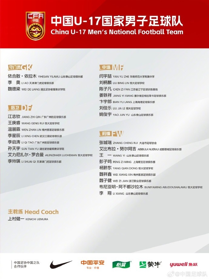 北青體育：U17國(guó)足落選球員彭子鳴、李星辰、陳子凡仍留隊(duì)合練