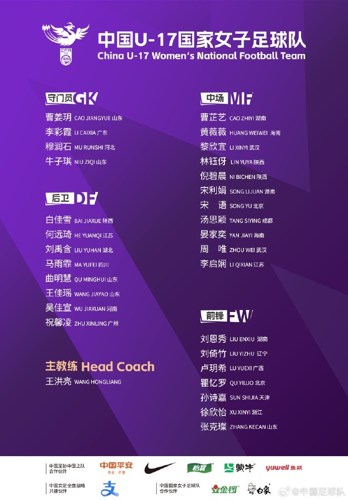 U17女足30人將在蘇州集訓(xùn)備戰(zhàn)世界杯，姜寧、朱挺擔(dān)任訓(xùn)練員